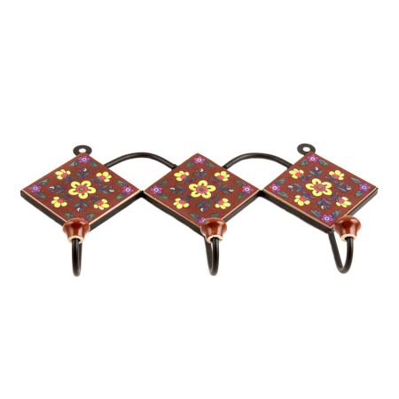 Brown Yellow Floral Tiles Hook